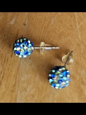 Blue and Green Crystal Pavé Stud Earrings - Women Jewelry